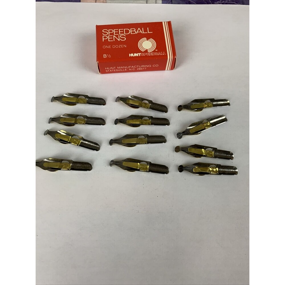 Vintage HUNT SPEEDBALL PENS B 1/2 Round Calligraphy Pen Ink Nibs Box of 12